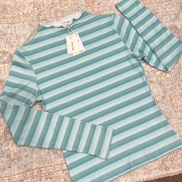 NWT Teal Stripe Ribbed Long Sleeve - Picture 1 of 4